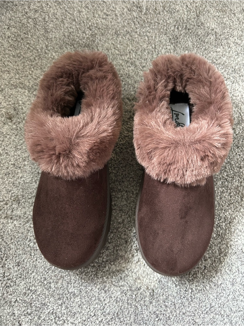 London Rag Cozy Faux-Fur Trim Slip-On Women's Shoe boots in Brown
